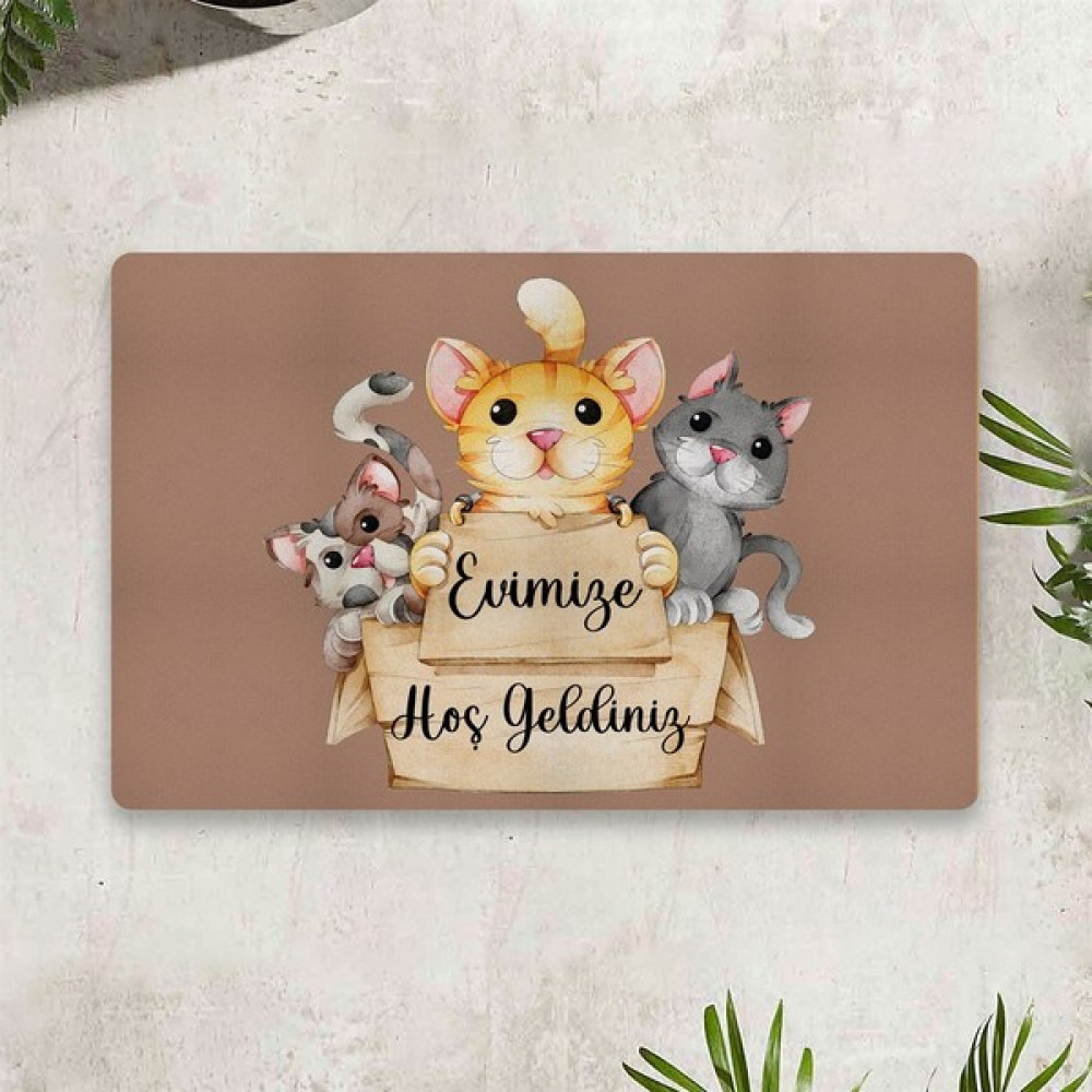 Vagonik Kedi Temalı Dijital Baskılı 50 x 70 Cm. Dekoratif Çok Amaçlı İç ve Dış Kapı Paspası - 50 x 70 cm - Renkli Paspas Fiyatı