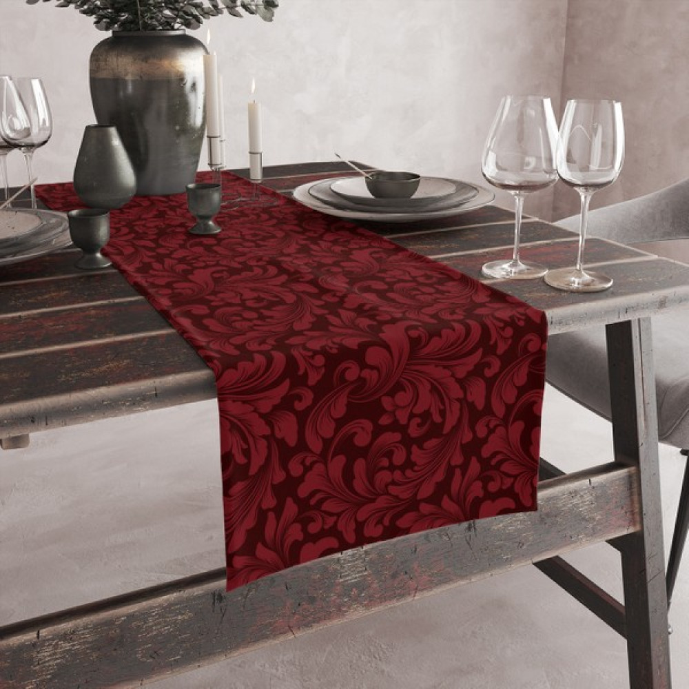 Vagonik Kırmızı Çiçek Desenli Dijital Baskılı Runner 140X40 - Bordo - 40 x 140 cm Masa Örtüsü Fiyatı