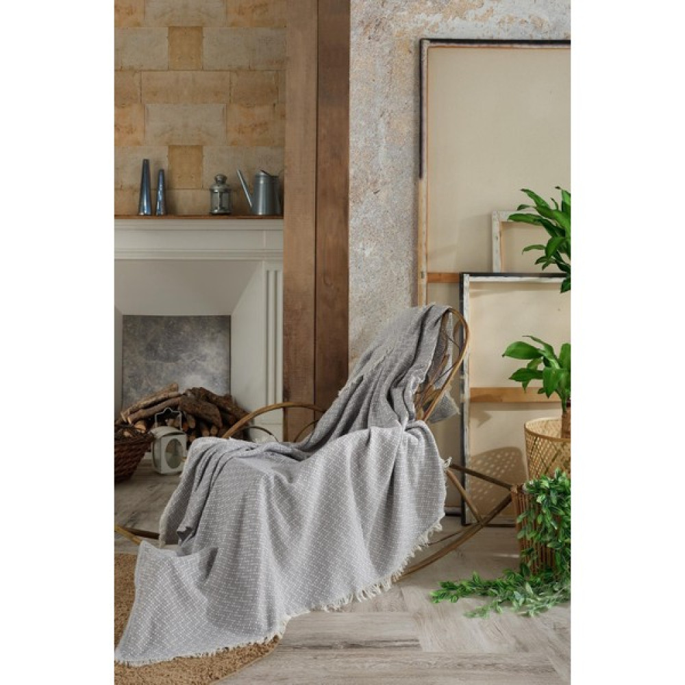 Vagonik Natural Keten Koltuk Örtüsü | Kara Tezgah Dokuma Koltuk Şalı - Açık Gri - 170 x 210 cm Koltuk & Kanepe Örtüsü Fiyatı