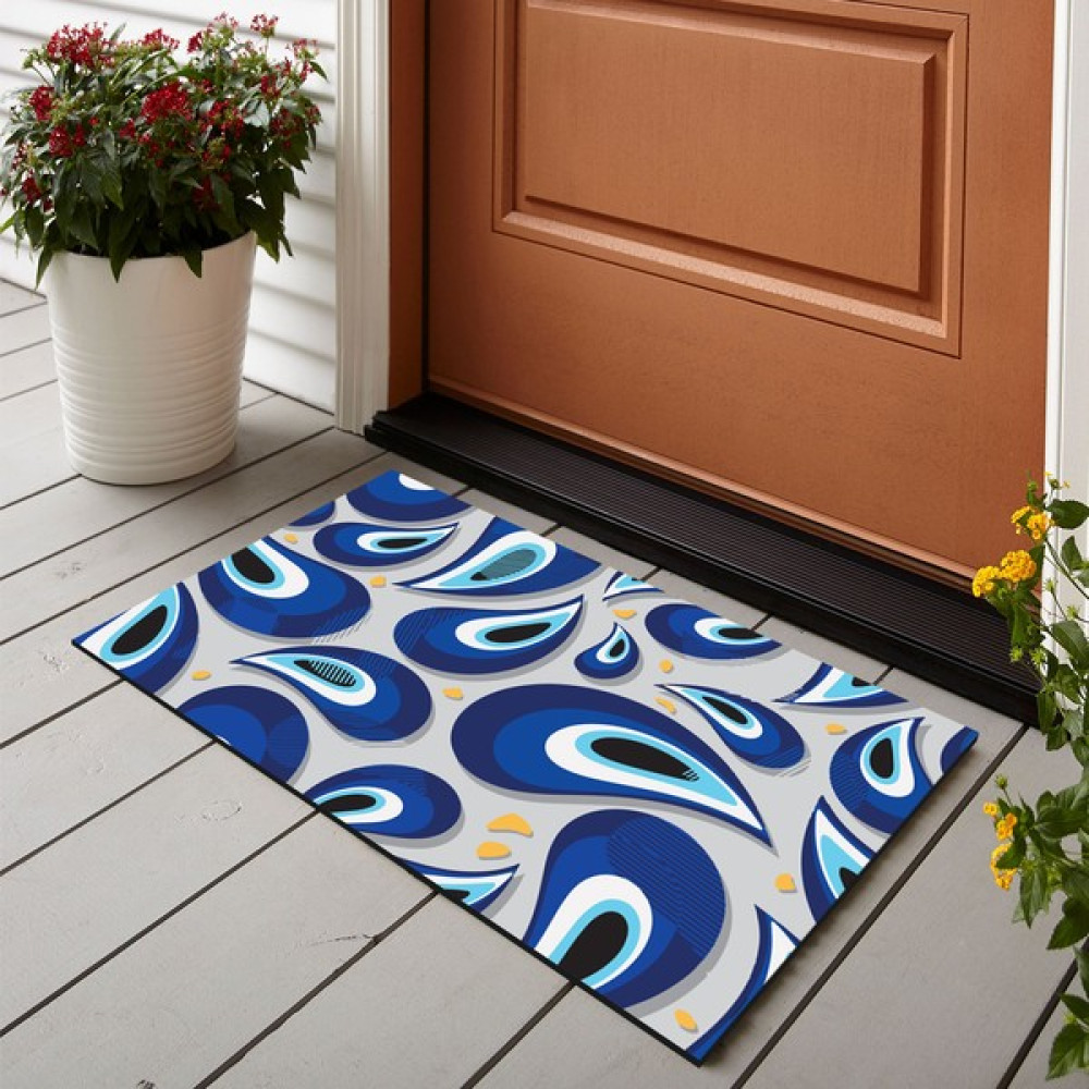 Vagonik Nazar Boncuğu Desenli Dijital Baskılı 50X70CM Dekoratif Çok Amaçlı Iç ve Dış Kapı Paspası - Mavi - Antrasit - 50 x 70 cm Paspas Fiyatı
