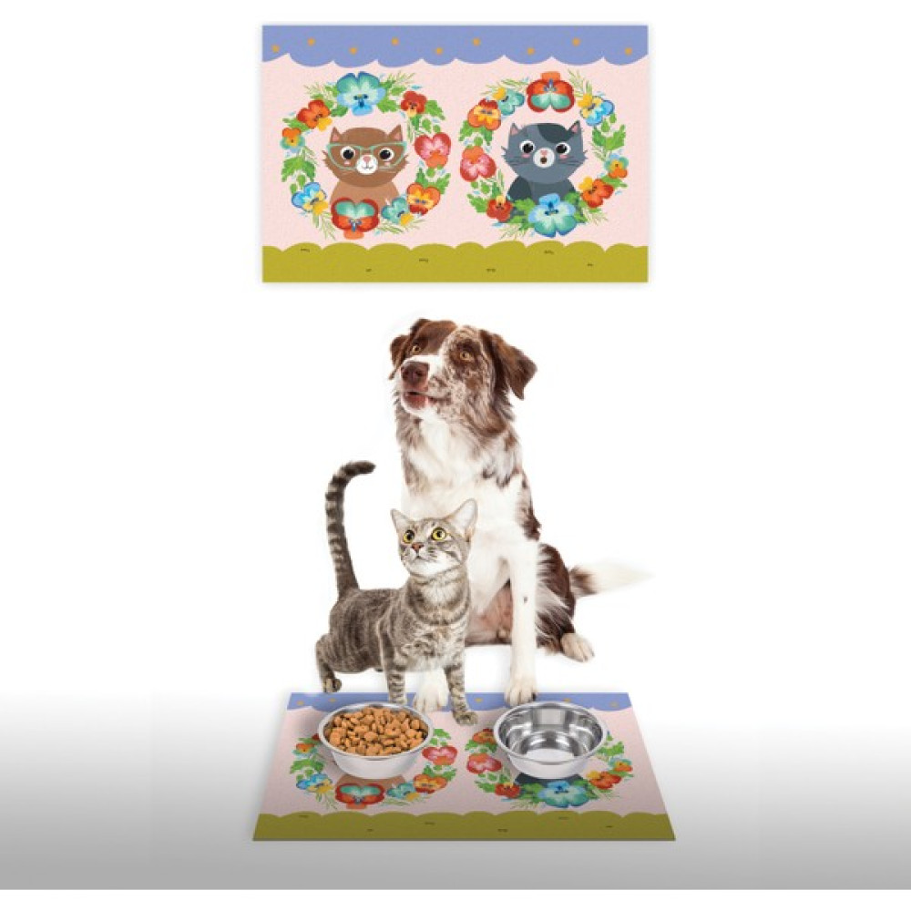 Vagonik Water Food Kedi Köpek Çiçek Desenli Dijital Baskılı 35X50CM Dekoratif Çok Amaçlı Iç ve Dış Kapı Paspası Mama Paspası Evcil Hayvan Ürünleri Fiyatı