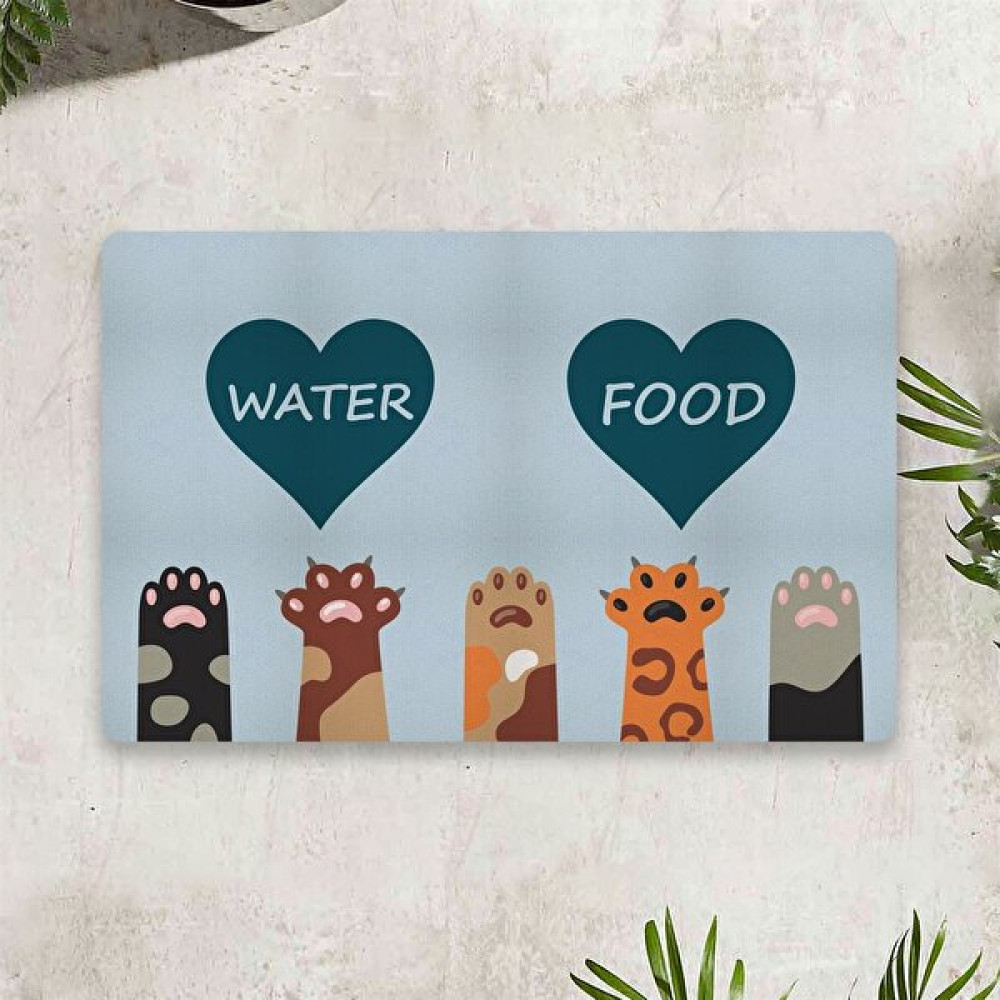 Vagonik Water Food Kedi Köpek Kalp Dijital Baskılı 50 x 70 cm Dekoratif Çok Amaçlı Iç ve Dış Kapı Paspası Mama Paspası - Açık Mavi Paspas Fiyatı