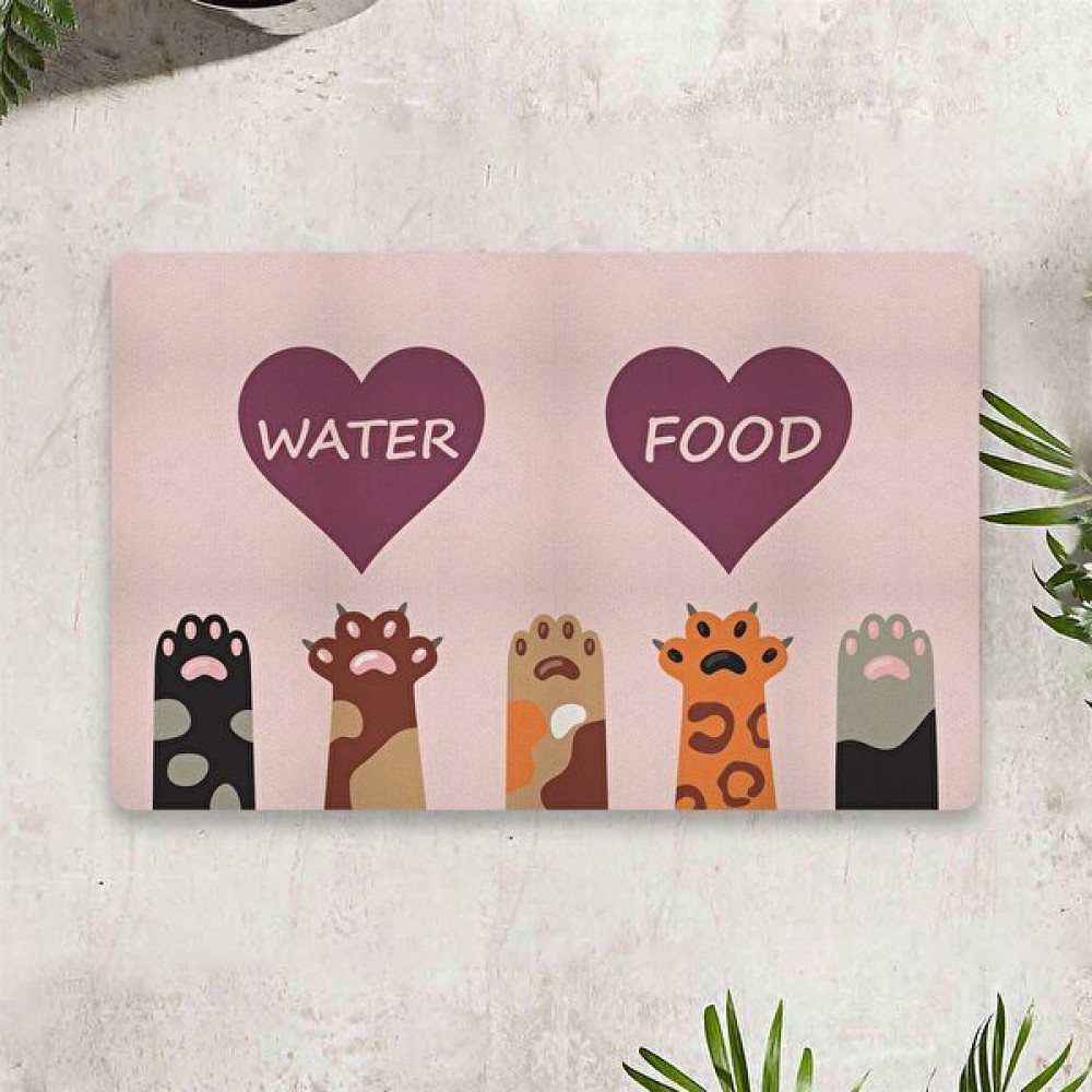 Vagonik Water Food Kedi Köpek Kalp Dijital Baskılı 50 x 70 cm Dekoratif Çok Amaçlı Iç ve Dış Kapı Paspası Mama Paspası - Pudra Paspas Fiyatı