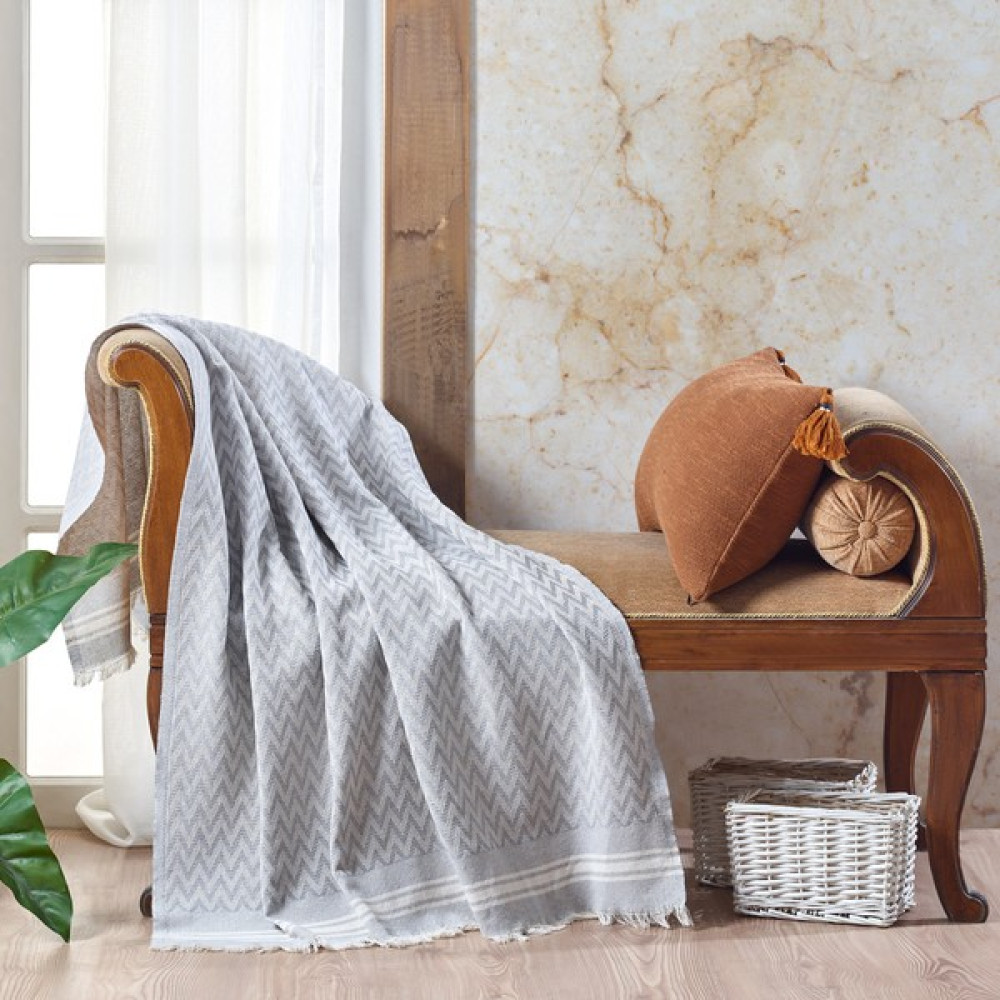 Vagonik Zigzag Pamuklu Koltuk Şalı - 100 x 150 cm - Gri Koltuk & Kanepe Örtüsü Fiyatı