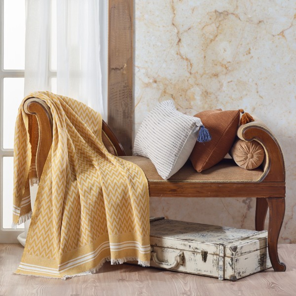 Vagonik Zigzag Pamuklu Koltuk Şalı - 100 x 150 cm - Hardal Koltuk & Kanepe Örtüsü Fiyatı