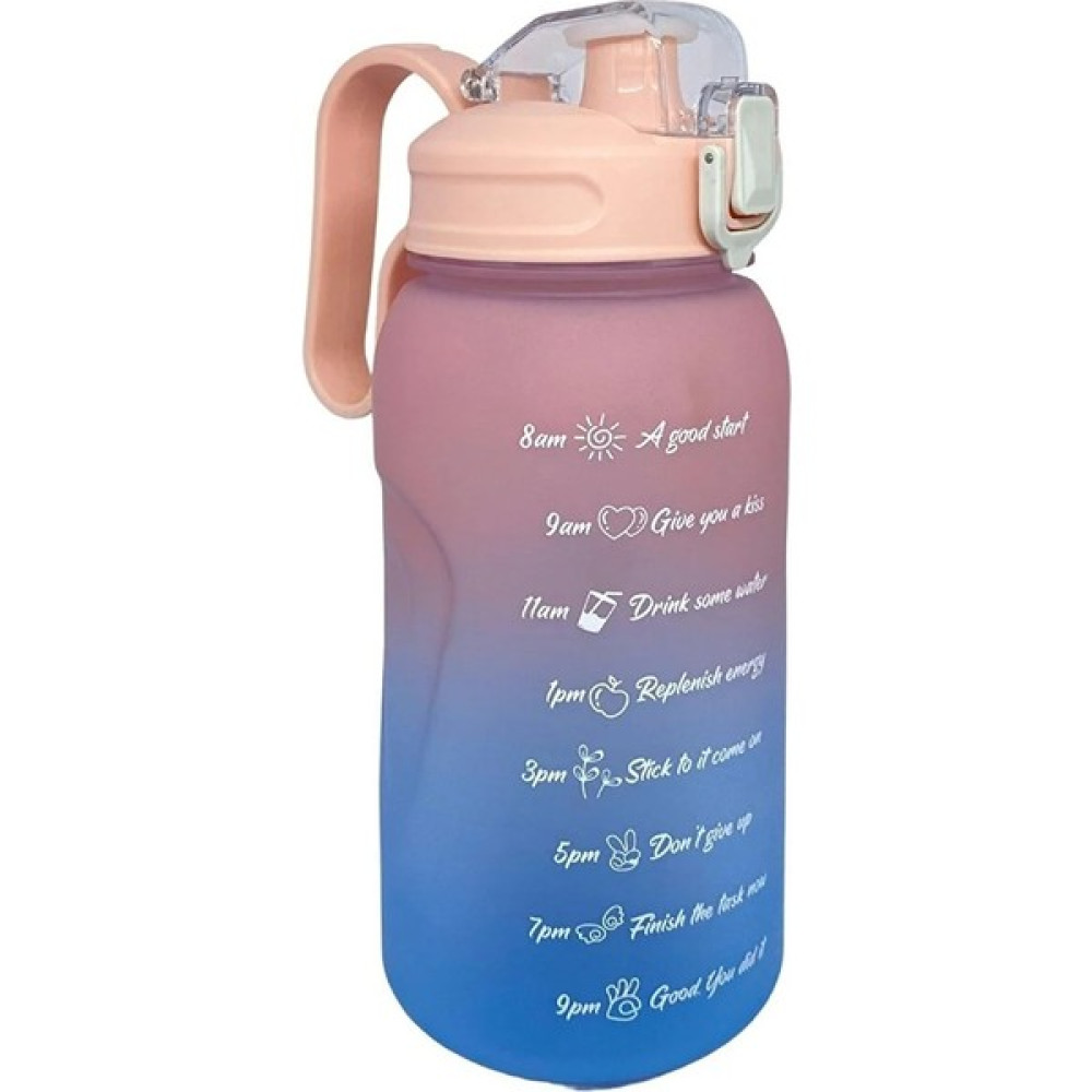 Vagonlife 2000ML Pipetli ve Pipetsiz Kullanım Kulplu Çift Renk Motivasyon Matarası Sticker - Açık Pembe Oto Boyaları Fiyatı