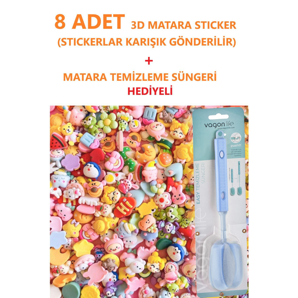 Vagonlife 8 Adet 3d Matara Stickerı+ Matara Temizleme Süngeri Hediyeli Suluk Fiyatı