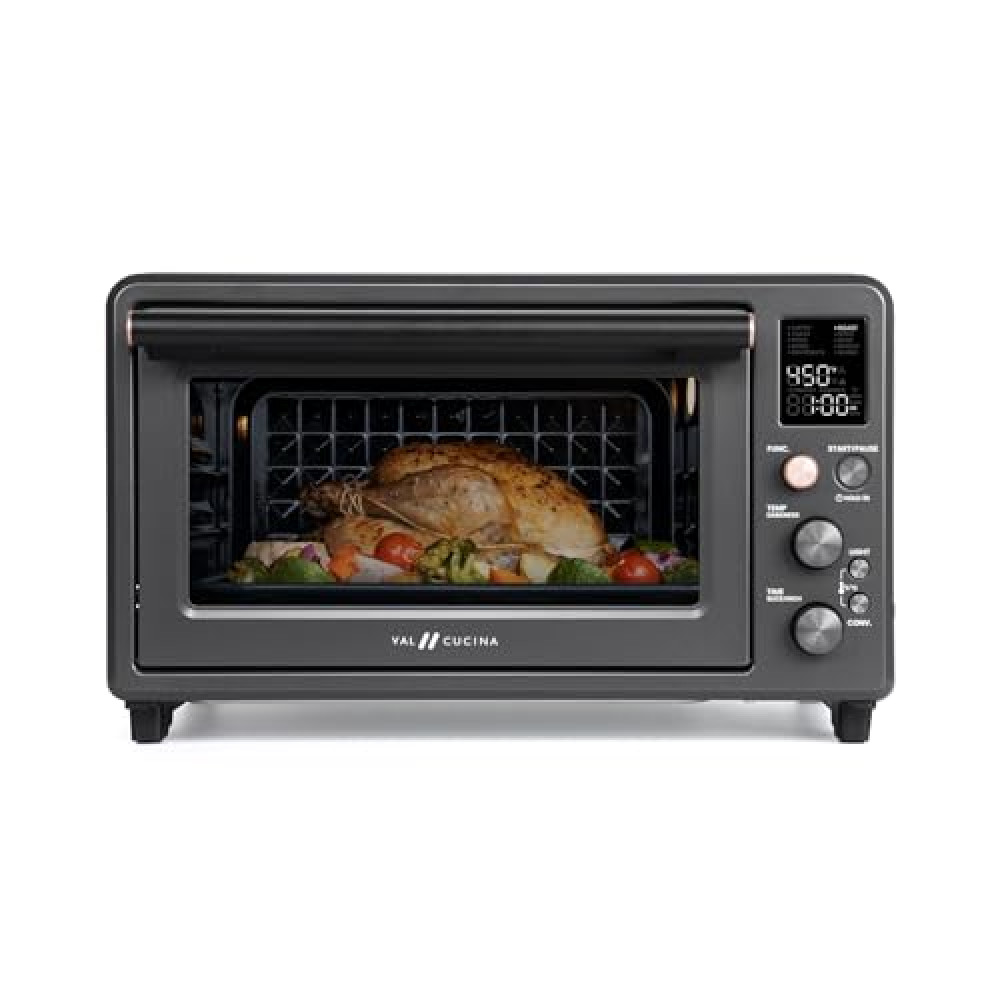 VAL CUCINA Infrared Heating Air Fryer Toaster Oven Combo, with Non-toxic Enamel-coated Interior, Extra Large Countertop Convection Oven 10-in-1 Combo, 6-Slice Toast, Enamel Baking Pan Easy Clean