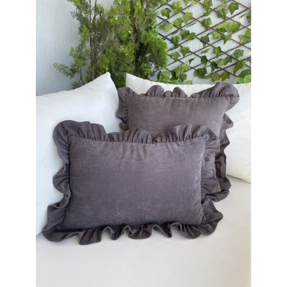 Valentia Decor Antrasit Füme Fırfırlı Kırlent Kılıfı 2'li - 45 x 45 cm - Antrasit - Gri Kırlent / Mobilya Yastığı Fiyatı