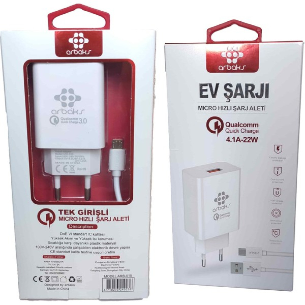 Valentina 4.1A 22W Qc3 (Micro) Hızlı Şarj Aleti Arbaks ARB-015 - Siyah - Beyaz Oto Boyaları Fiyatı