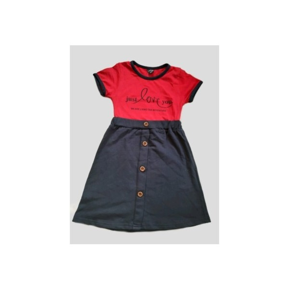 Valentina Boutique Baskılı Kırmızı Düğmeli Kız Çocuk Elbise Kız Çocuk Elbise Fiyatı