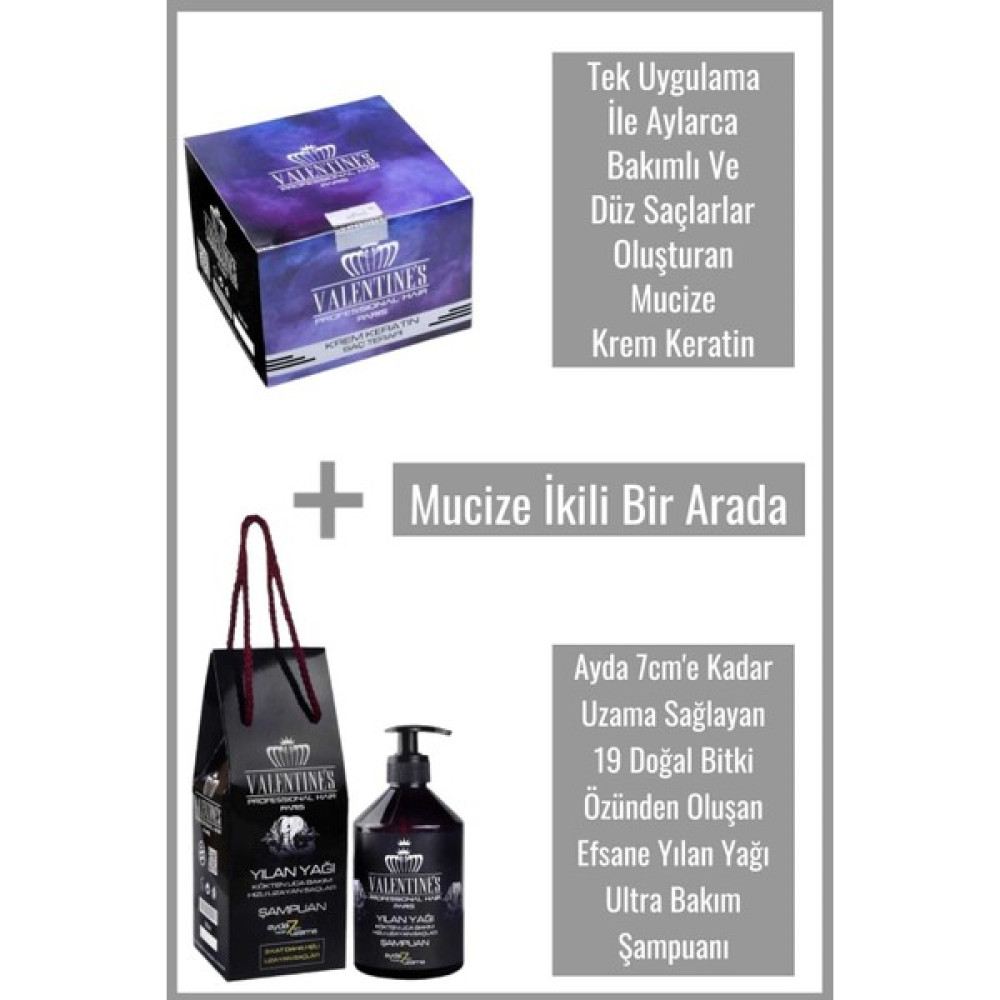 Valentines Professional Mucize Ikili Bir Arada Krem Keratin Terapi Brezilya Fönü ve Yılan Yağı Şamp - 1 Saç Bakım Maskeleri & Serumlar & Spreyler Fiyatı