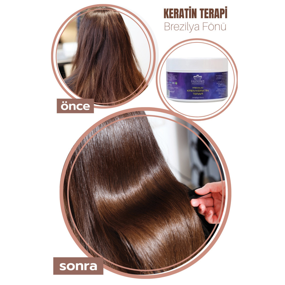 VALENTINES PROFESSIONAL Mucizevi Premium Krem Keratin Terapi / Aylarca Kalıcı Bakım / Ipeksi Ve Düz Saçlar / Brezilya Fönü / Şampuan ve Saç Kremi Fiyatı