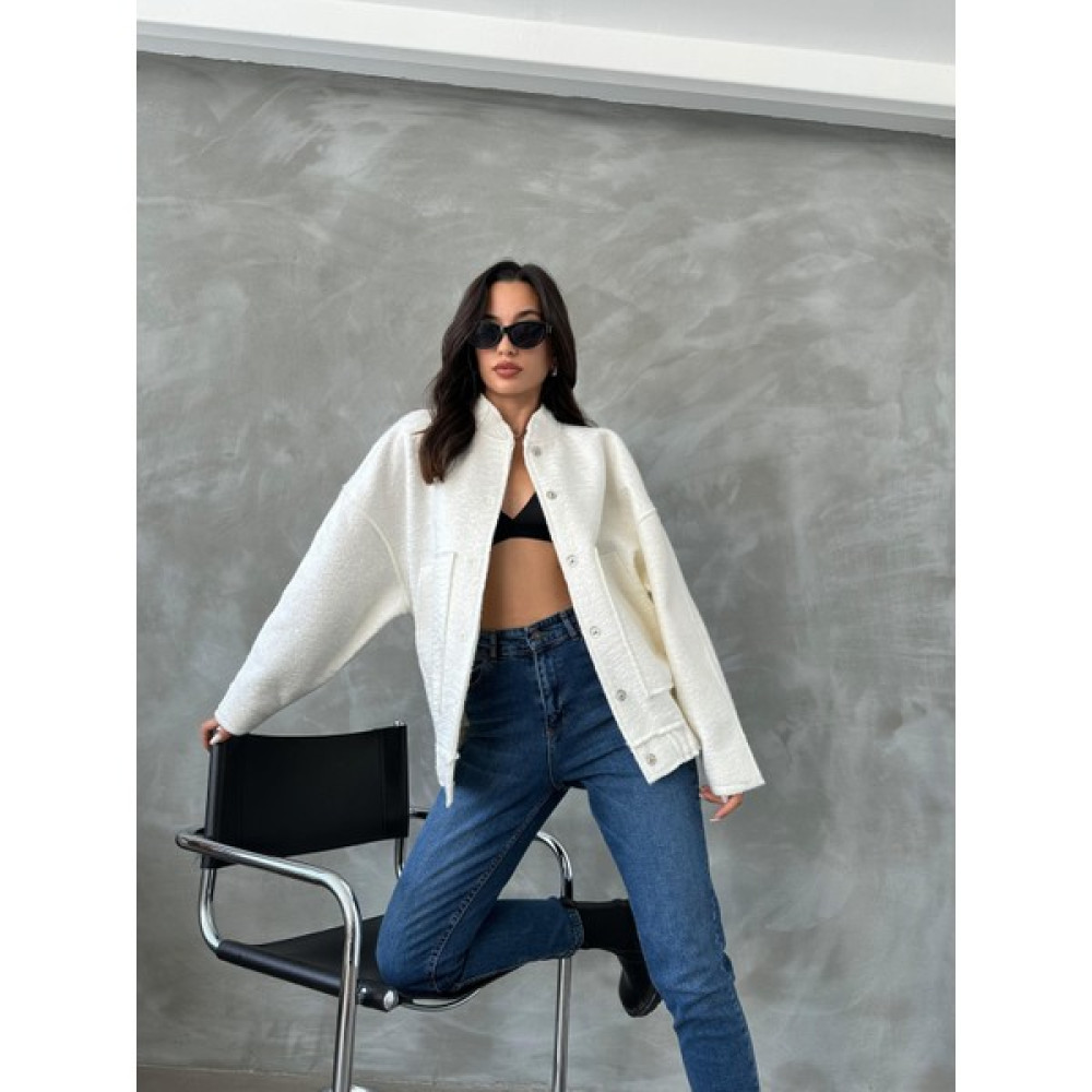 Valeria Vilson Kadın Oversize Bomber Kaşe CEKET-BEYAZ(1889) Bayan Ceket Fiyatı