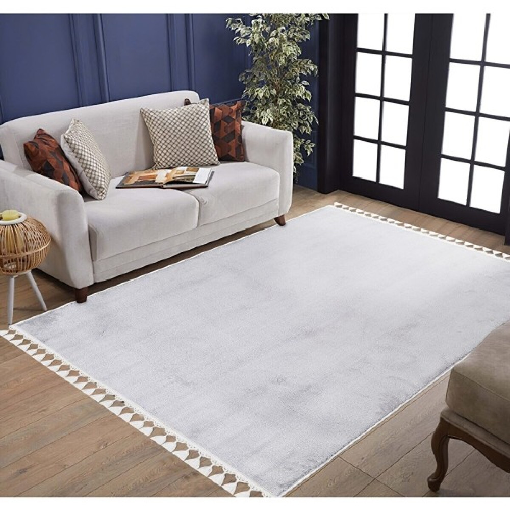 Valery Home Comfort Puffy Peluş Halı Açık Gri Ponpon Saçaklı - 100 x 150 cm Salon Halısı Fiyatı