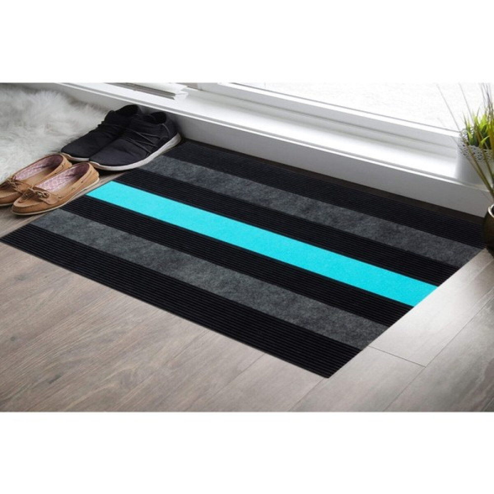 Valery Home Retro Çizgili Exclusive Paspas Islaklık, Toz ve Çamur Tutucu Çizgili Paspas 1 - 45 x 75 cm - Turkuaz Paspas Fiyatı
