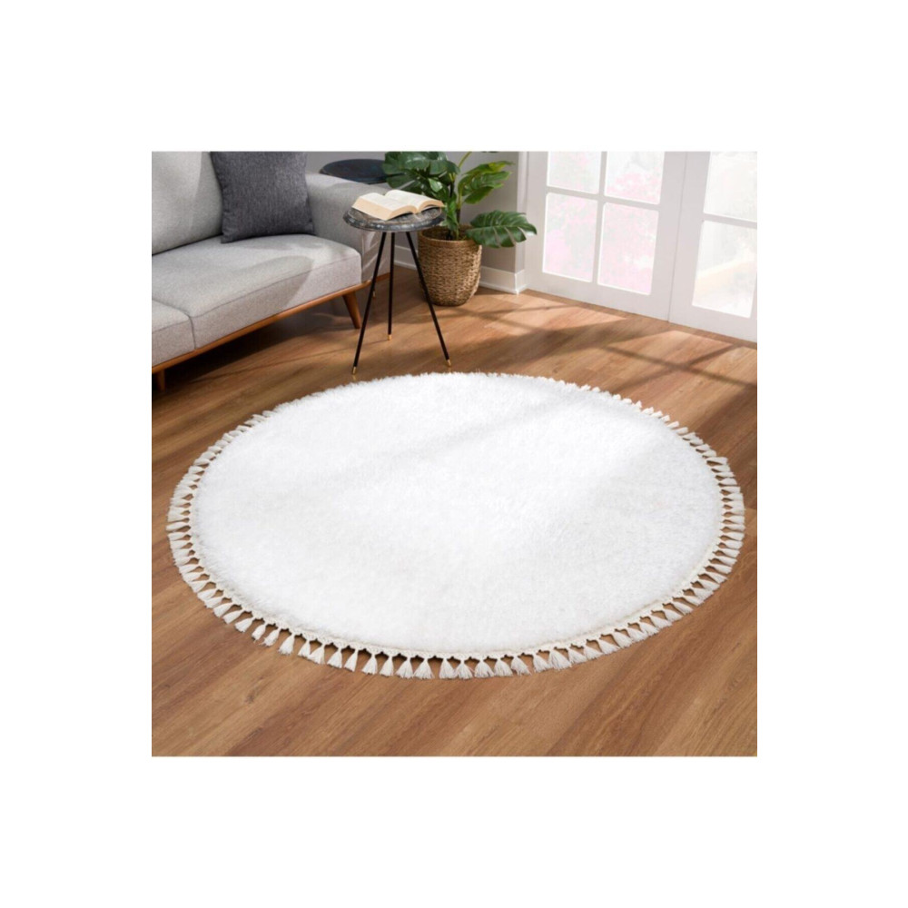 Valery Home Yuvarlak Comfort Ponpon Saçaklı Peluş Halı Beyaz 120 x 120 Beden Kilim Fiyatı
