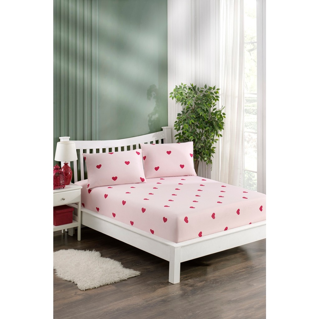 Valezium Baskılı Kumaş Lastikli Fıtted Yastıklı Çarşaf Set - Beyaz - Pembe - 120x200 Yastık Kılıfı Fiyatı