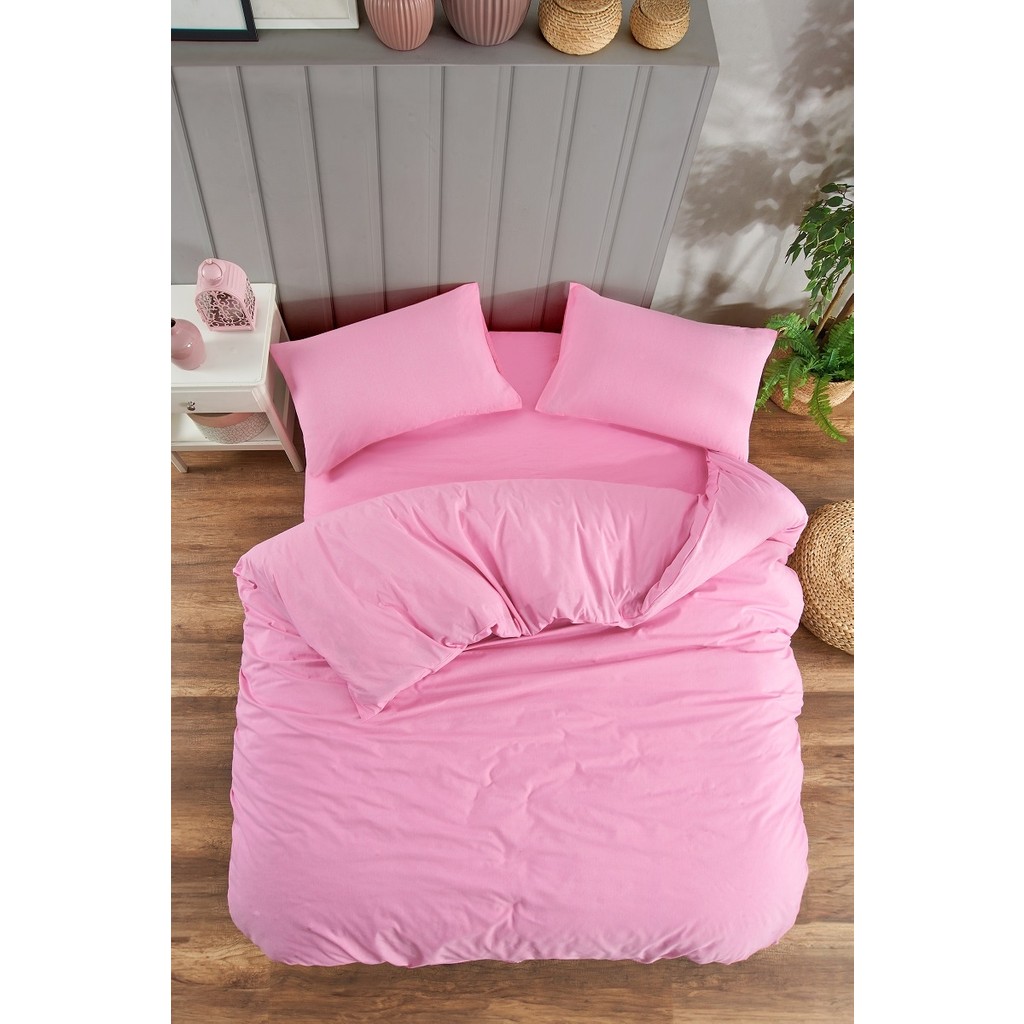 Valezium Pembe Çift Kişilik Nevresim Takımı Lastikli Çarşaf ve 2 Yastık Kılıfı - 200 x 220 cm Nevresim Takımı Fiyatı
