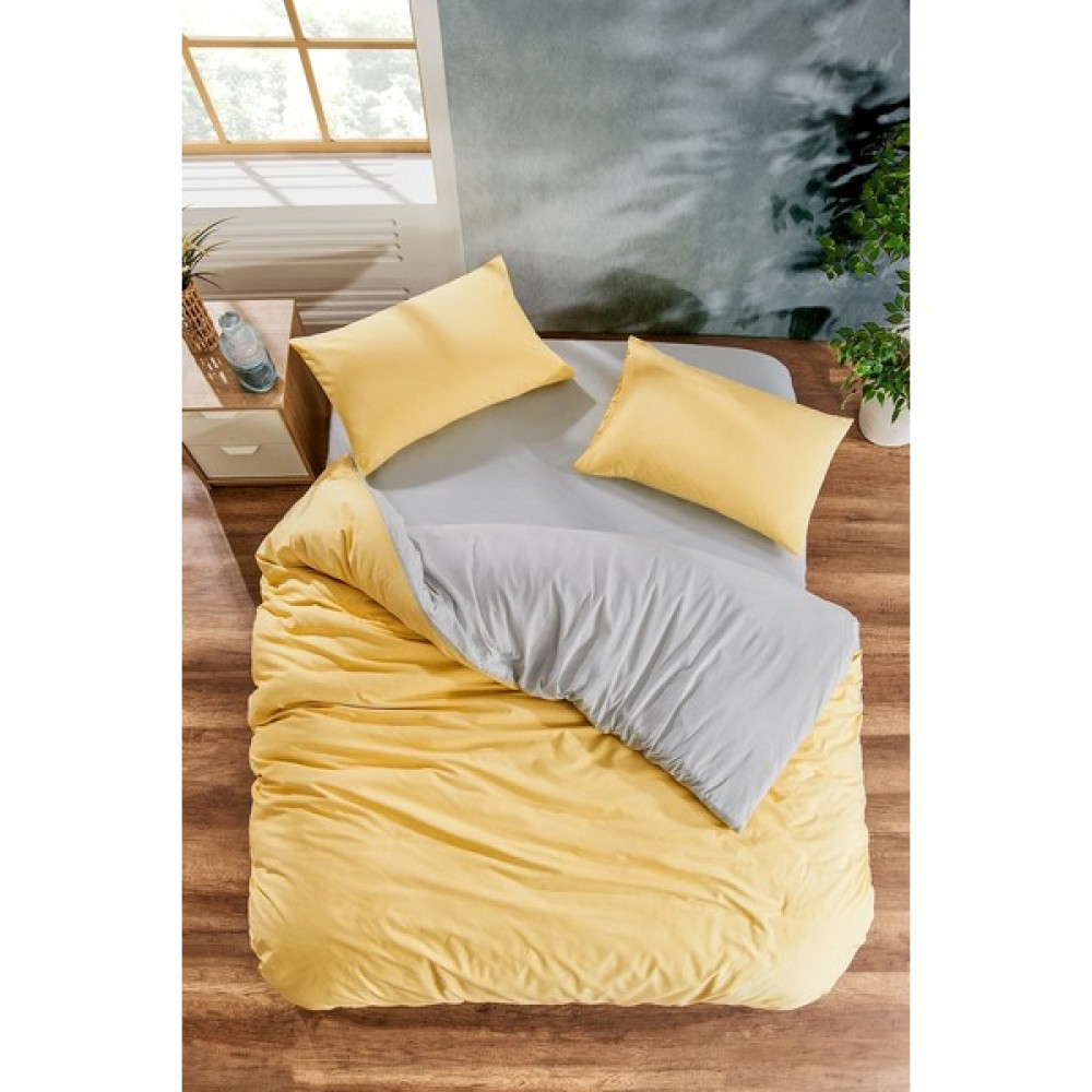 Valezium Sarı - Gri Çift Kişilik Nevresim Takımı Lastikli Çarşaf ve 2 Yastık Kılıfı - Gri - Sarı - 200 x 220 cm Nevresim Takımı Fiyatı