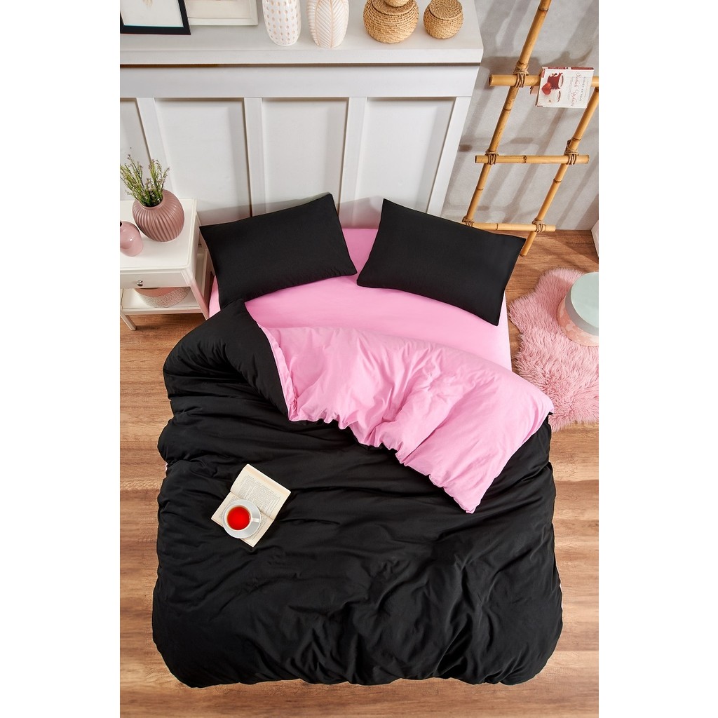 Valezium Siyah- Pembe Çift Kişilik Nevresim Takımı Lastikli Çarşaf ve 2 Yastık Kılıfı - Pembe - Siyah - 200 x 220 cm Nevresim Takımı Fiyatı