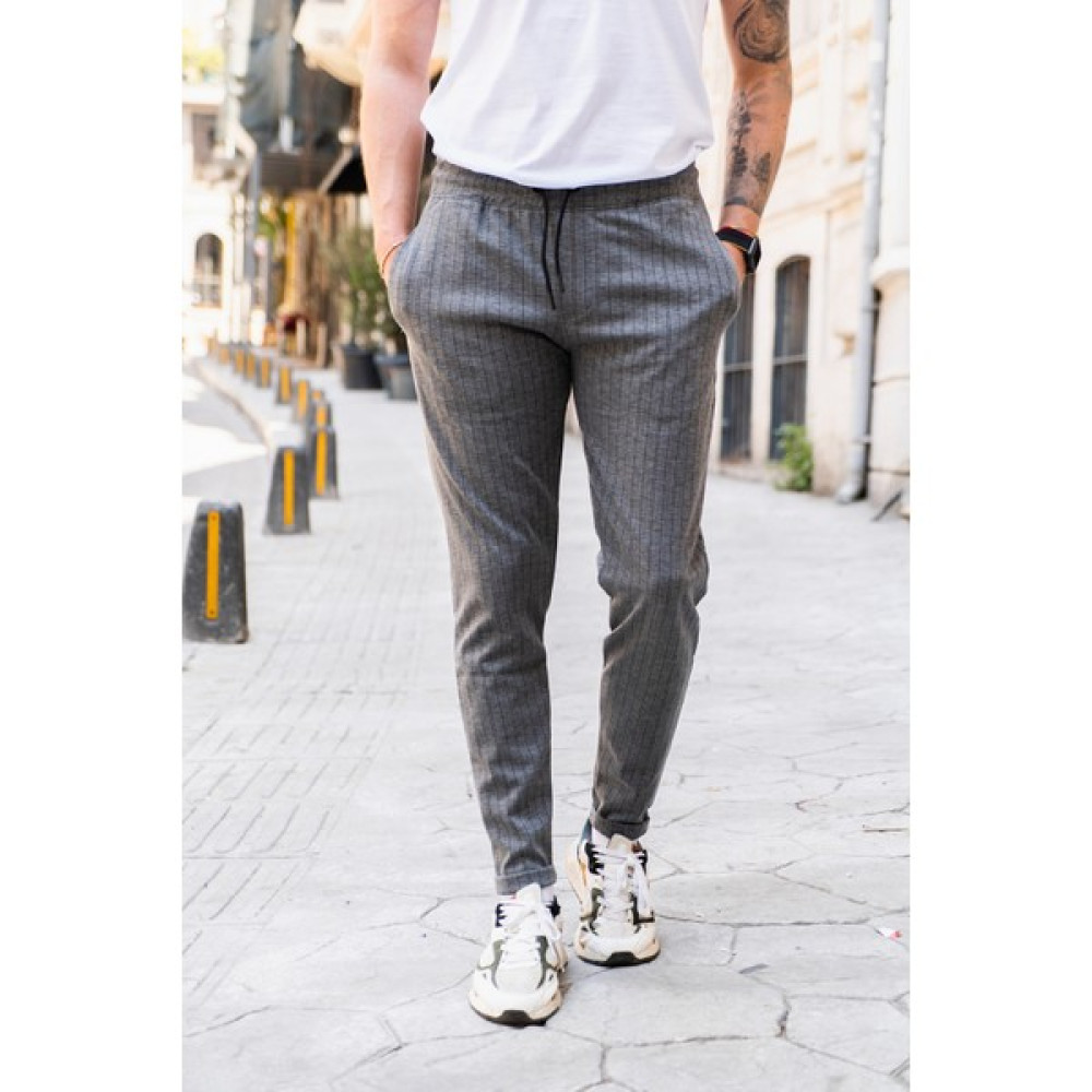 Valiberta Açıkgri Erkek Çizgili Fit Jogger Bel Pantolon Erkek Pantolon Fiyatı