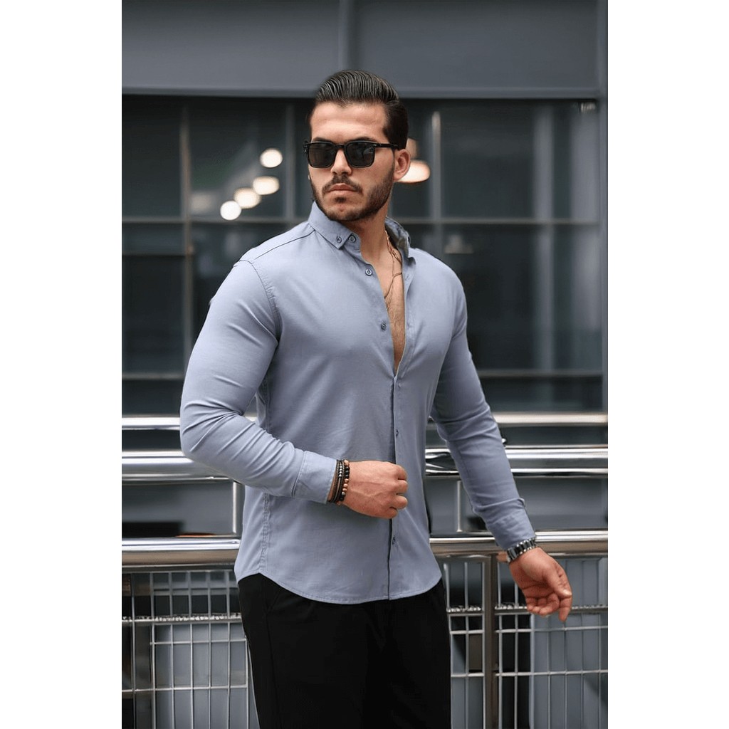 Valiberta Likralı Regular Fit Nefes Alabilir Klasik Erkek Oxford Gömlek - Füme Erkek Gömlek Fiyatı