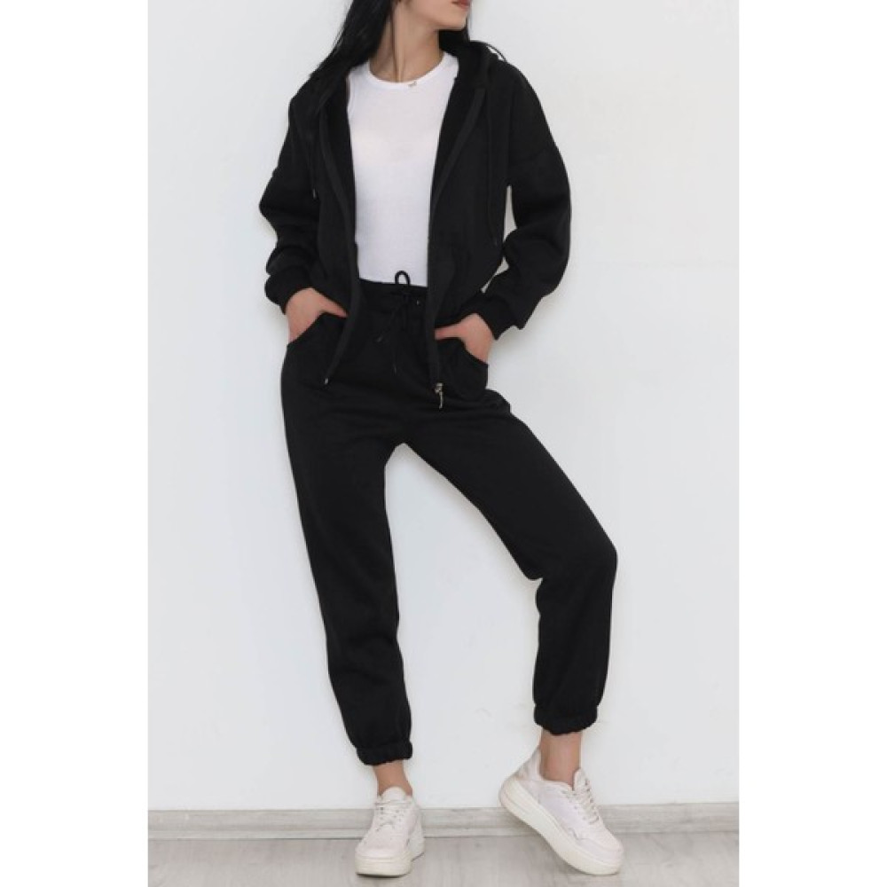 Valizade Kapüşonlu Fermuarlı 3 Iplik Şardonlu Kalın Kışlık Sweatshirt 2'li Alt Üst Ikili Spor Eşofman Takımı Kadın Gömlek Fiyatı