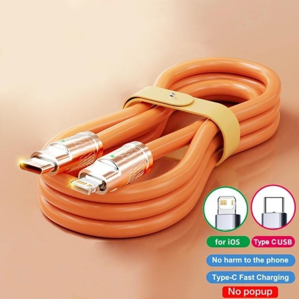 Valkyrie 6A Type-C To Apple Ios Lightning Sıvı Silikon Data Hızlı Şarj Kablosu - Bakır Döşeme - 1.5 Metre - Katlanmaz Kırılmaz Turuncu Cep Telefonu Şarj Cihazı Fiyatı