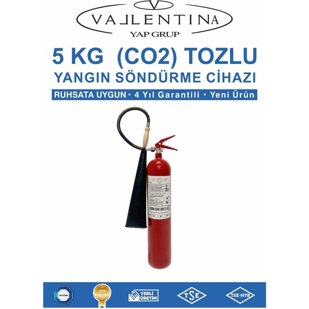 Vallentina 5 Kg(Co2) Karbondioksitli Yangın Söndürme Cihazı TSE-HYB/CE BELGELİ 4 YIL GARANTİLİ - 5kgco2 Diğer Fiyatı