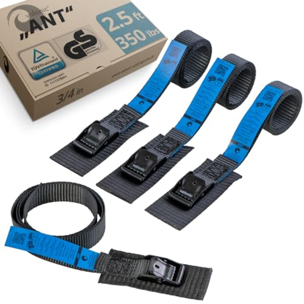 valonic ANT - Short Lashing Strap, Padded, 4 Pieces, 2.5 ft, 350lbs Breaking Strength, cam Buckle, Black - tie Down Straps for Bike Rack