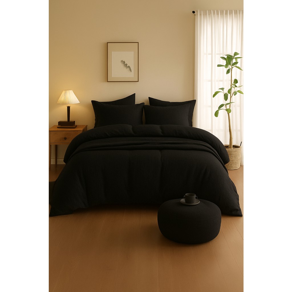 Valoroso Tekstil %100 Pamuk Müslin Nevresim Takımı Lastikli Çarşaflı Yastık Kılıflı Tek Kişilik - Siyah - 160 x 220 cm Nevresim Takımı Fiyatı