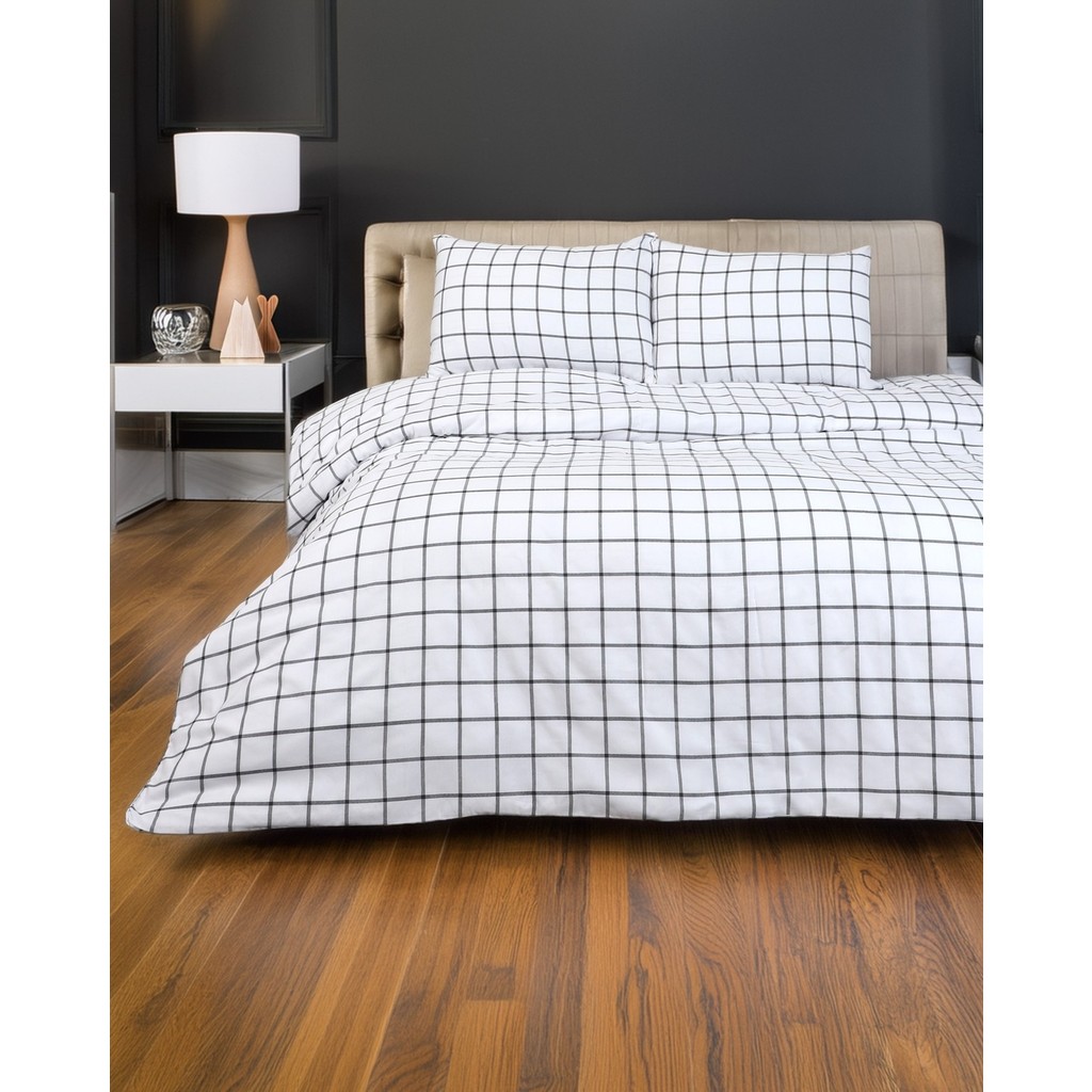 Valoroso Tekstil Kare Desenli Çift Kişilik Nevresim Seti 200X220 cm (Çarşafsız) - Beyaz - 200 x 220 cm Nevresim Takımı Fiyatı