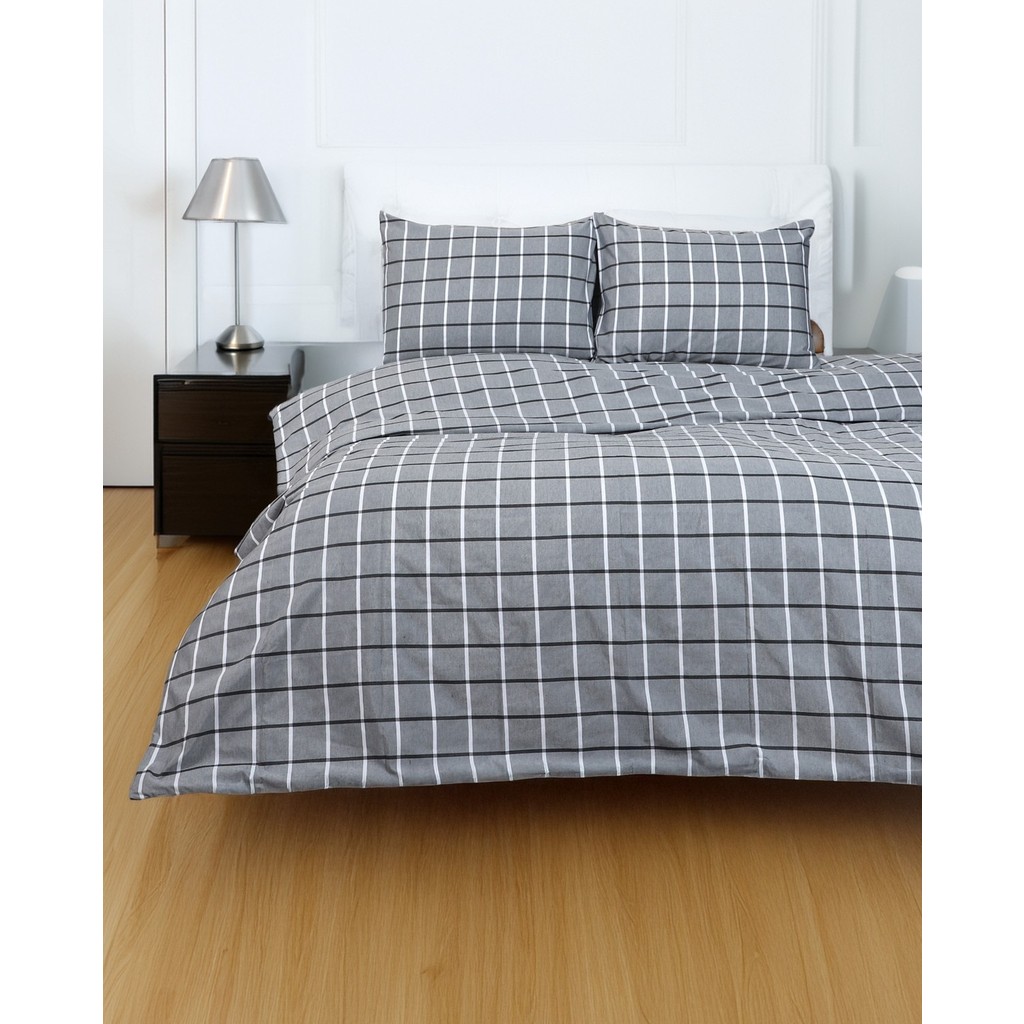 Valoroso Tekstil Kare Desenli Çift Kişilik Nevresim Seti 200X220 cm (Çarşafsız) - Gri - 200 x 220 cm Nevresim Takımı Fiyatı