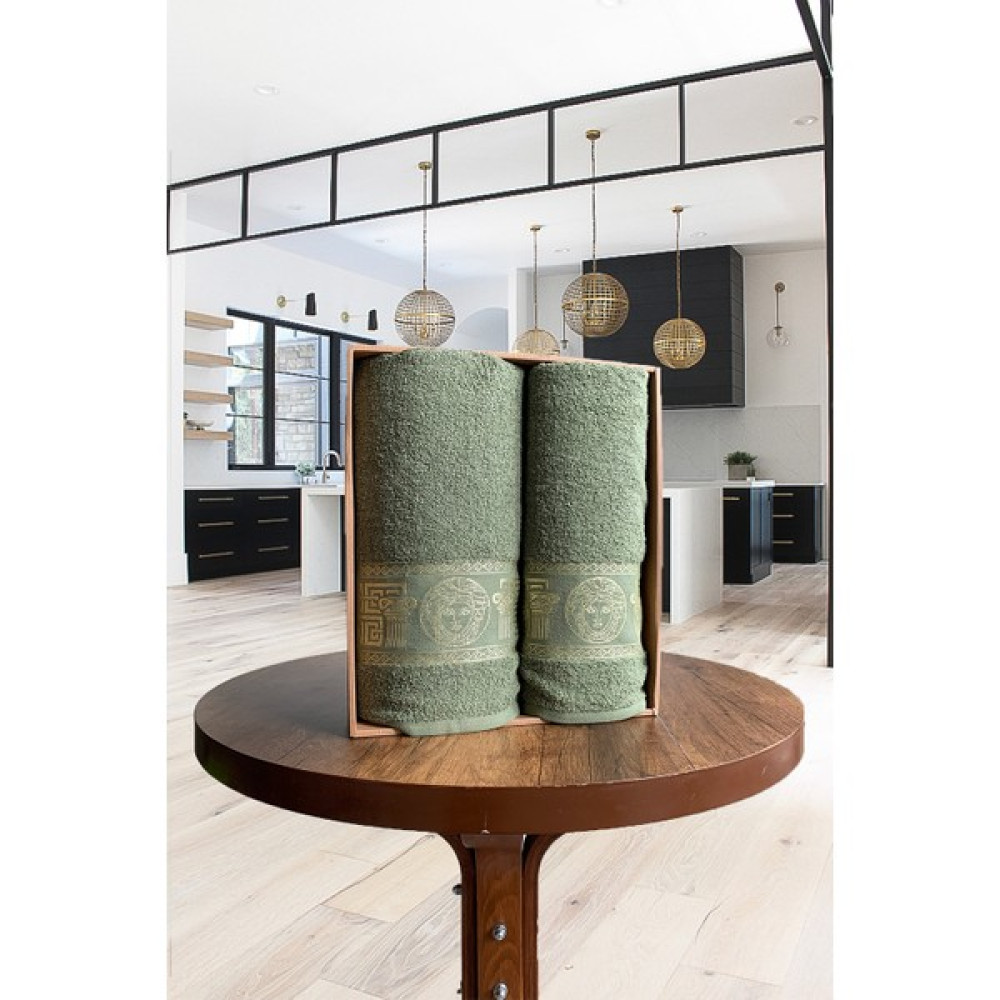 Valoroso Tekstil Medusa Motifli 2'li Banyo Havlu Seti / Hamam Seti %100 Pamuk - Fıstık Yeşili - 70 x 140 cm Banyo Havlusu Fiyatı