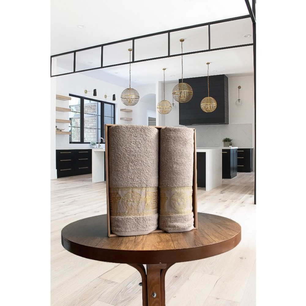 Valoroso Tekstil Medusa Motifli 2'li Banyo Havlu Seti / Hamam Seti %100 Pamuk - Krem - 70 x 140 cm Banyo Havlusu Fiyatı