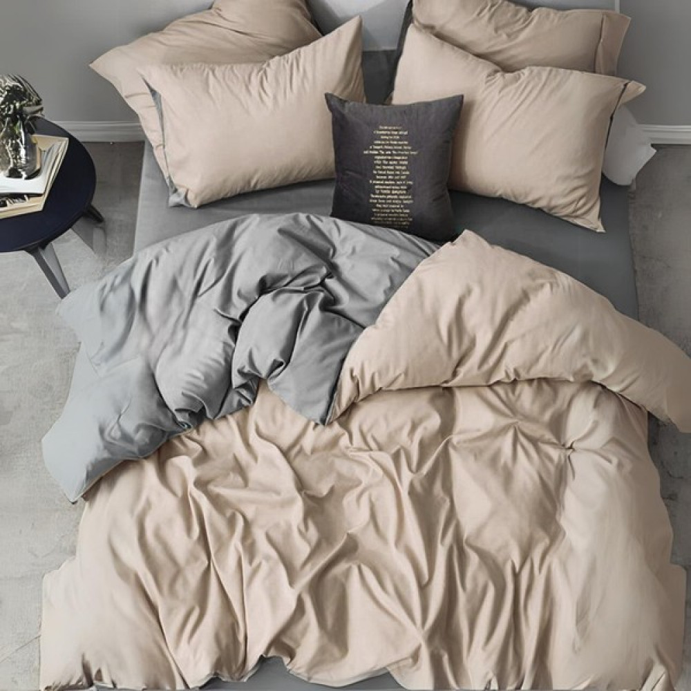Valoroso Tekstil Nevresim Takımı Çift Kişilik Lastikli Çarşaflı - Bej - Gri - 200 x 220 cm Nevresim Takımı Fiyatı