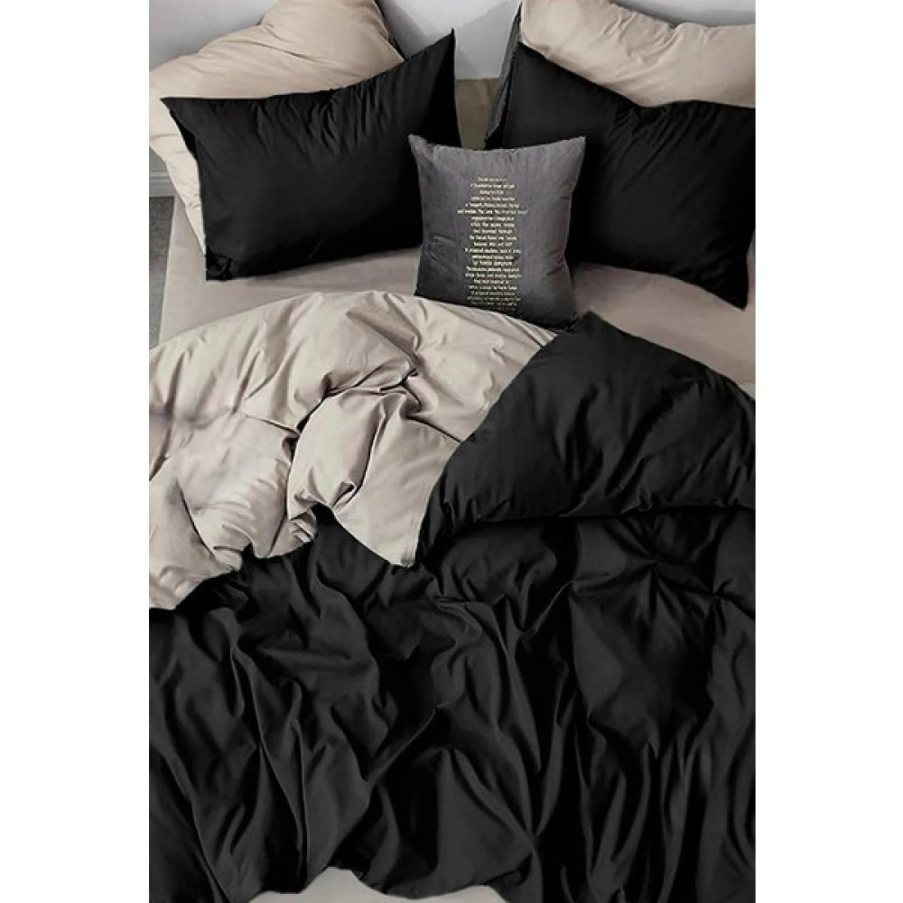 Valoroso Tekstil Nevresim Takımı Çift Kişilik Lastikli Çarşaflı - Bej - Siyah - 200 x 220 cm Nevresim Takımı Fiyatı