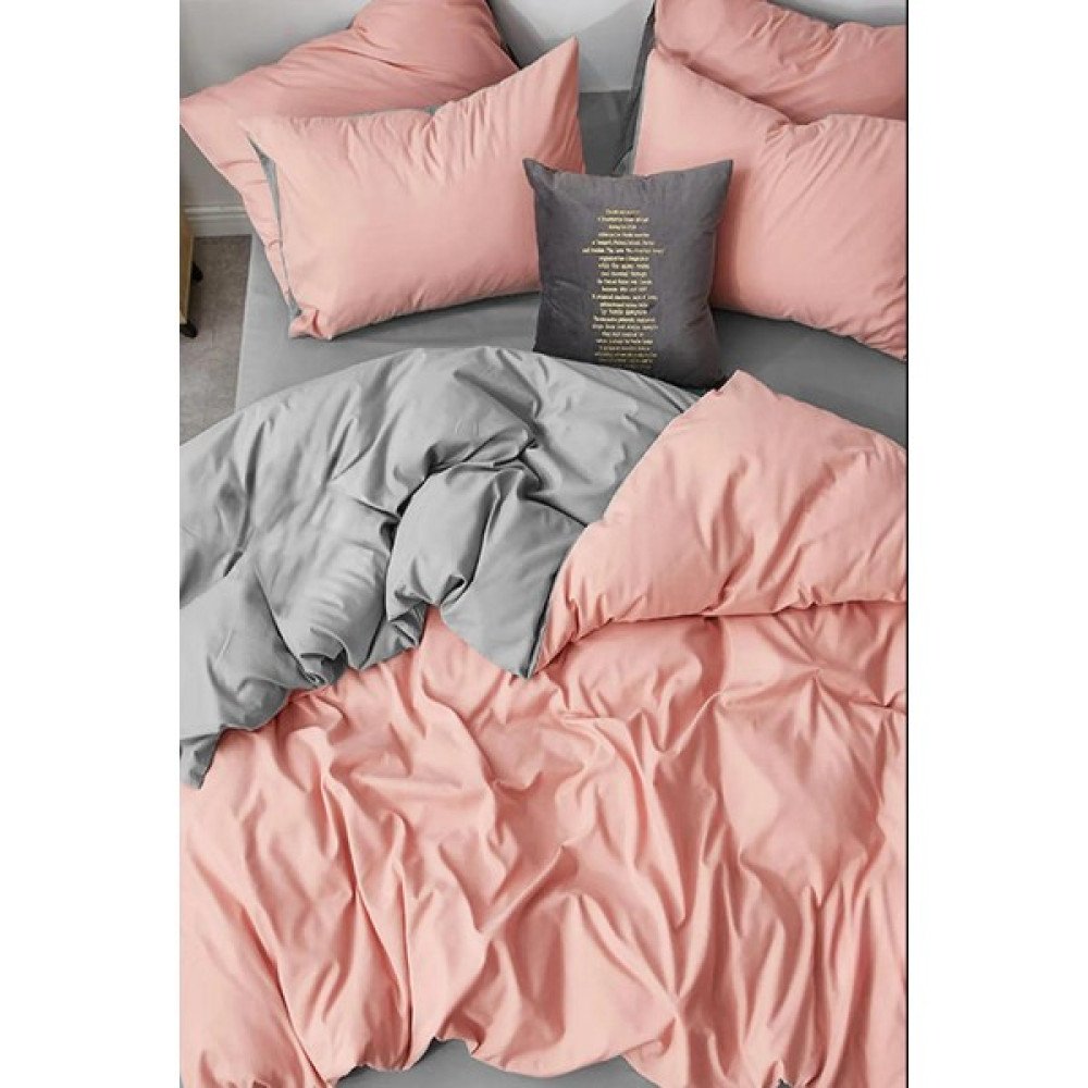 Valoroso Tekstil Nevresim Takımı Çift Kişilik Lastikli Çarşaflı - Gri - Somon - 200 x 220 cm Nevresim Takımı Fiyatı