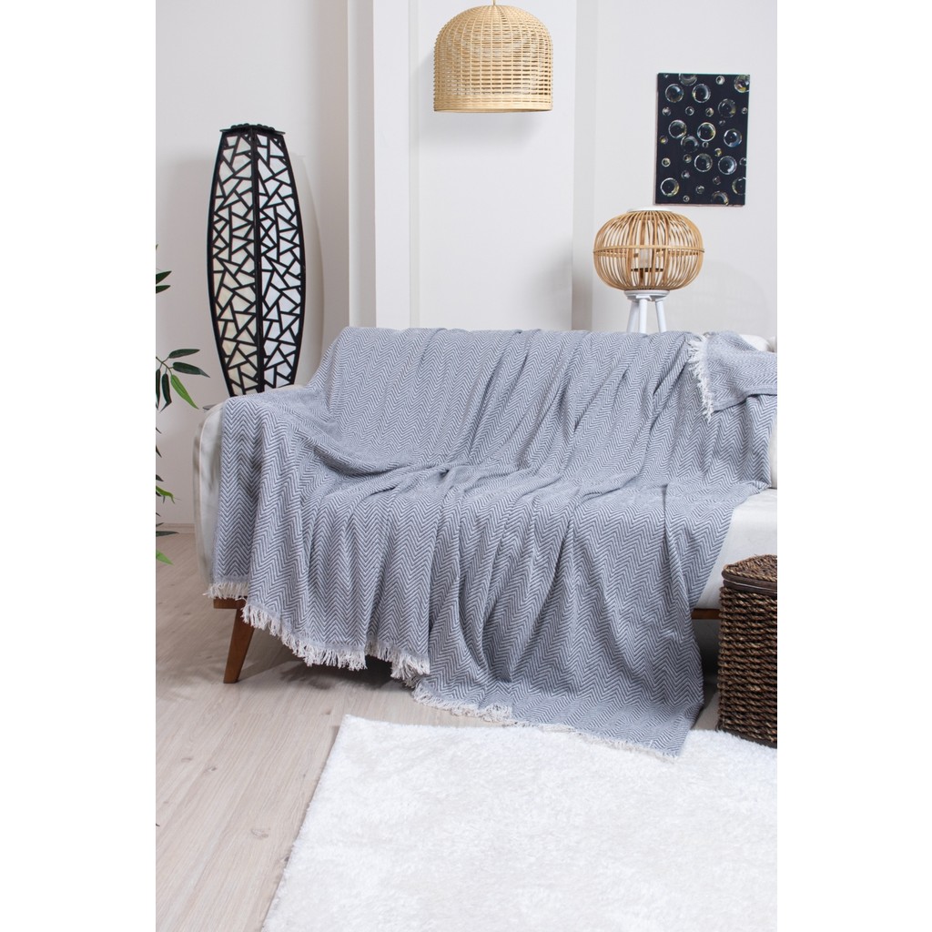 Valoroso Tekstil Pamuklu Zikzak Desenli Püsküllü Koltuk Örtüsü 170X210 cm | Dekoratif ve Çok Amaçlı - Antrasit - 170 x 210 cm SSD / Solid State Drive Fiyatı