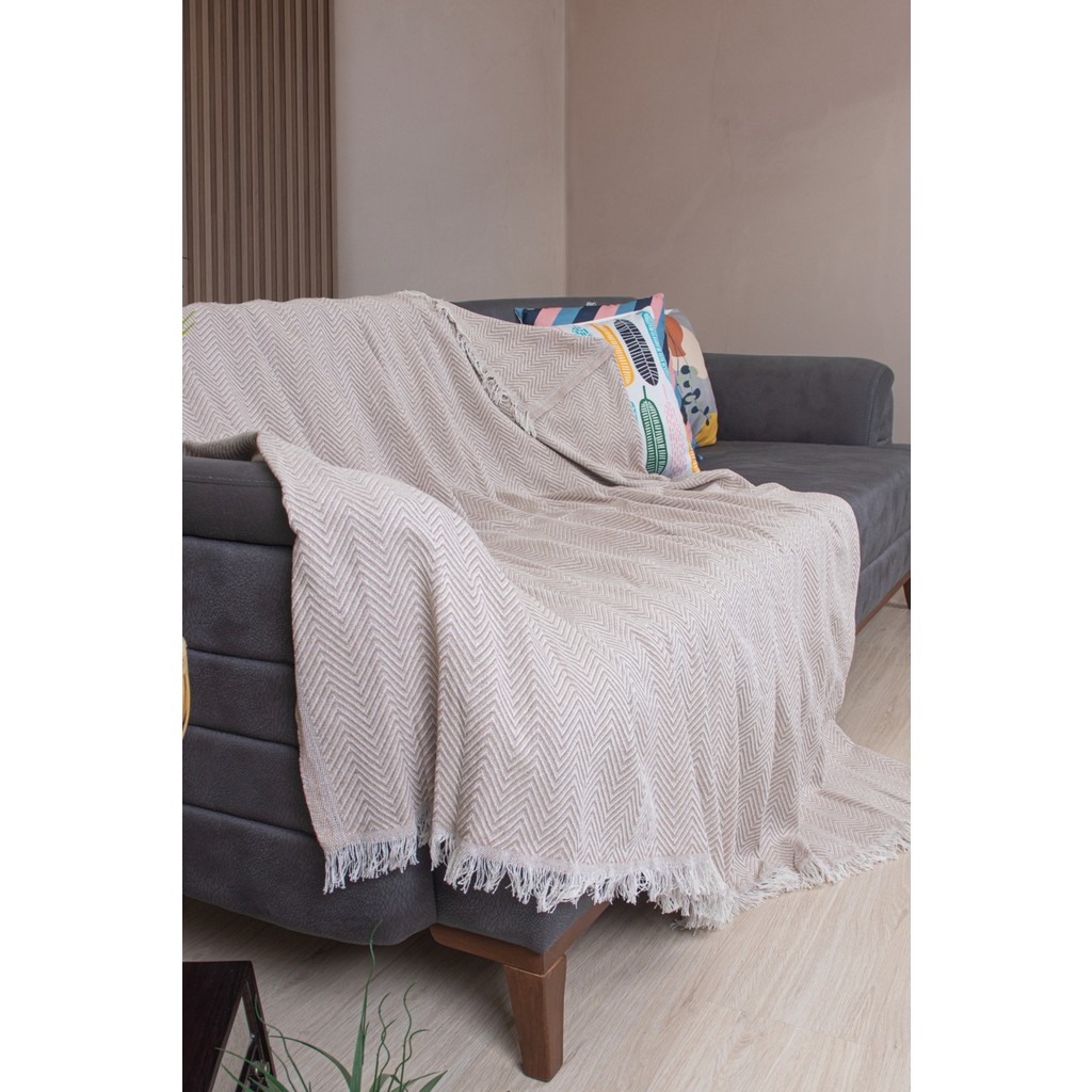 Valoroso Tekstil Pamuklu Zikzak Desenli Püsküllü Koltuk Örtüsü 170X210 cm | Dekoratif ve Çok Amaçlı - Bej - 170 x 210 cm SSD / Solid State Drive Fiyatı
