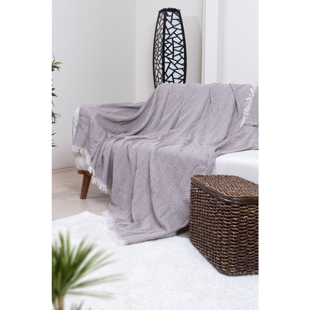 Valoroso Tekstil Pamuklu Zikzak Desenli Püsküllü Koltuk Örtüsü 170X210 cm | Dekoratif ve Çok Amaçlı - Kahverengi - 170 x 210 cm SSD / Solid State Drive Fiyatı