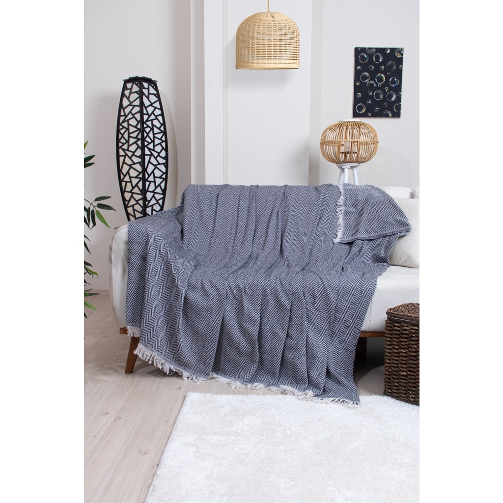 Valoroso Tekstil Pamuklu Zikzak Desenli Püsküllü Koltuk Örtüsü 170X210 cm | Dekoratif ve Çok Amaçlı - Siyah - 170 x 210 cm SSD / Solid State Drive Fiyatı