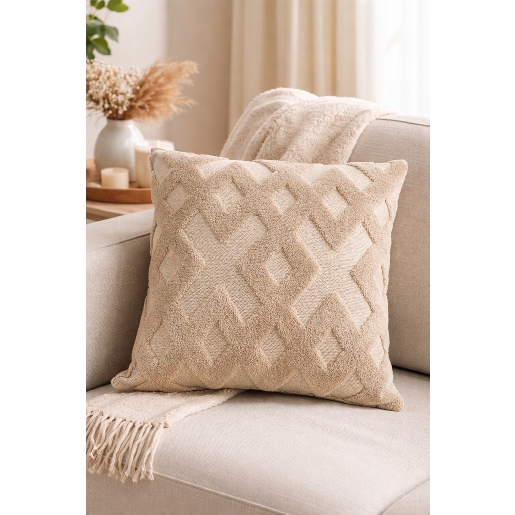 Valoroso Tekstil Wellsoft Punch Panç Desen Fermuarlı Kırlent Kılıfı – Kabartmalı Dekoratif Kırlent Kılıfı - 43 x 43 cm - Bej Kırlent / Mobilya Yastığı Fiyatı