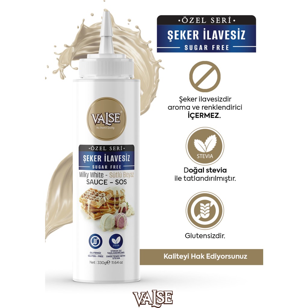 Valse Şeker Ilavesiz (Stevia'lı) Sütlü Beyaz Sos (Glutensiz) 330 gr Waffle & Meyve & Kek &tatlı&dondurma Diğer Fiyatı