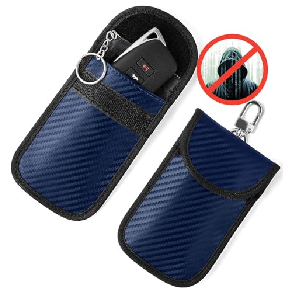 Vammcht Upgraded Faraday Bag for Key Fob (2 Pack), Premium Faraday Key Fob Protector– Car RFID Signal Blocking, Car Security Protection, Anti-Theft Pouch, Anti-Hacking Case Blocker Blue Car Alarm & Security Fiyatı