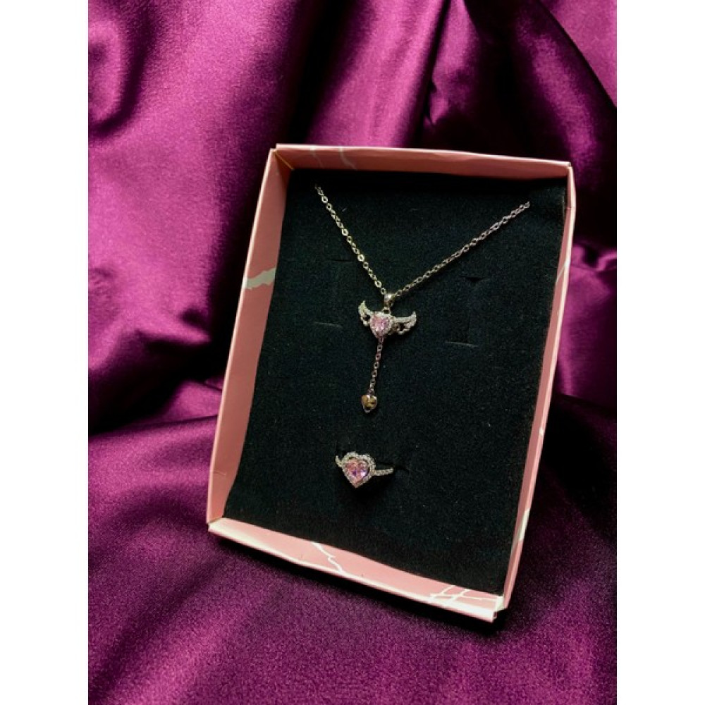 Vanilla Jewelry Pandora’s Çelik Ciddi Ilişki Yüzüğü ve Kanatlı Kalp Kolye Set - Gümüş - Rose Altın, Takı & Aksesuar Fiyatı