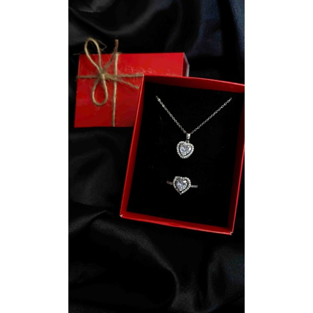 Vanilla Jewelry vj456pndrst Pandora 2’li Kalpli Ciddi Ilişki Yüzüğü ve Kolye Seti Sevgililer Günü Hediyelik Set - Beyaz Altın, Takı & Aksesuar Fiyatı