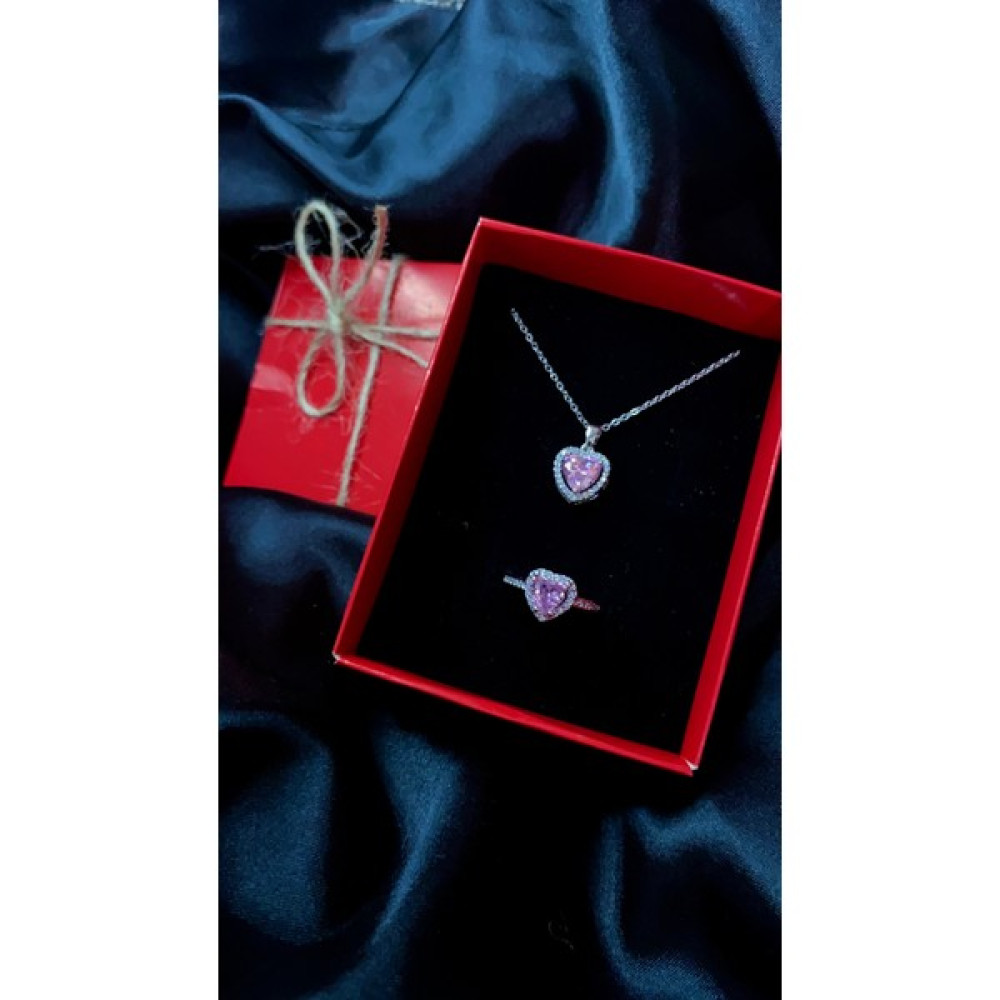Vanilla Jewelry vj456pndrst Pandora 2’li Kalpli Ciddi Ilişki Yüzüğü ve Kolye Seti Sevgililer Günü Hediyelik Set - Pembe Altın, Takı & Aksesuar Fiyatı