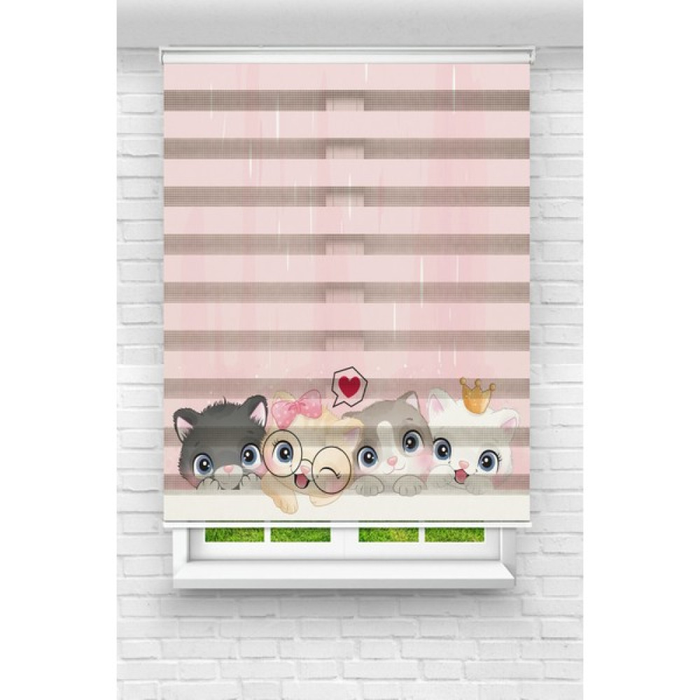 Vanilya Çocuk Odası - Sevimli Kedicikler Baskılı Zebra Perde - Standart - 30 x 30 cm Perde Fiyatı